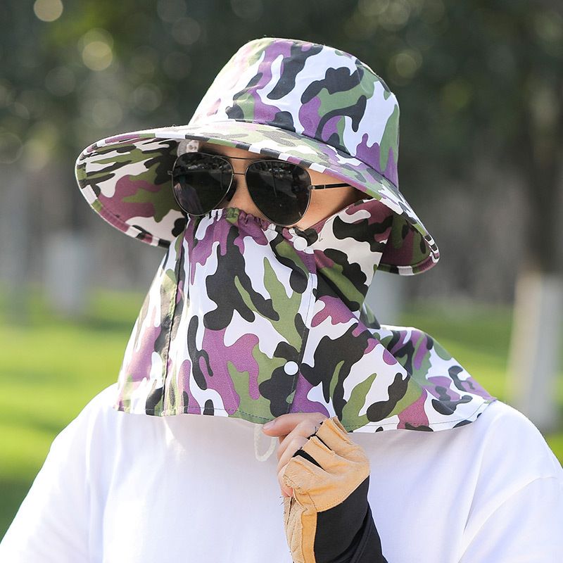 Chapeau de soleil de Camouflage pour hommes et femmes, chapeau de pêche d'été, randonnée en plein air, châle facial_voghion.com