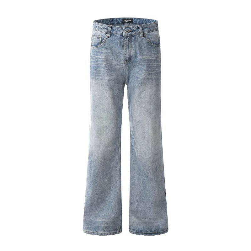 Pantaloni blu ghiaccio lavati con motivo a fulmini retrò da uomo_voghion.com