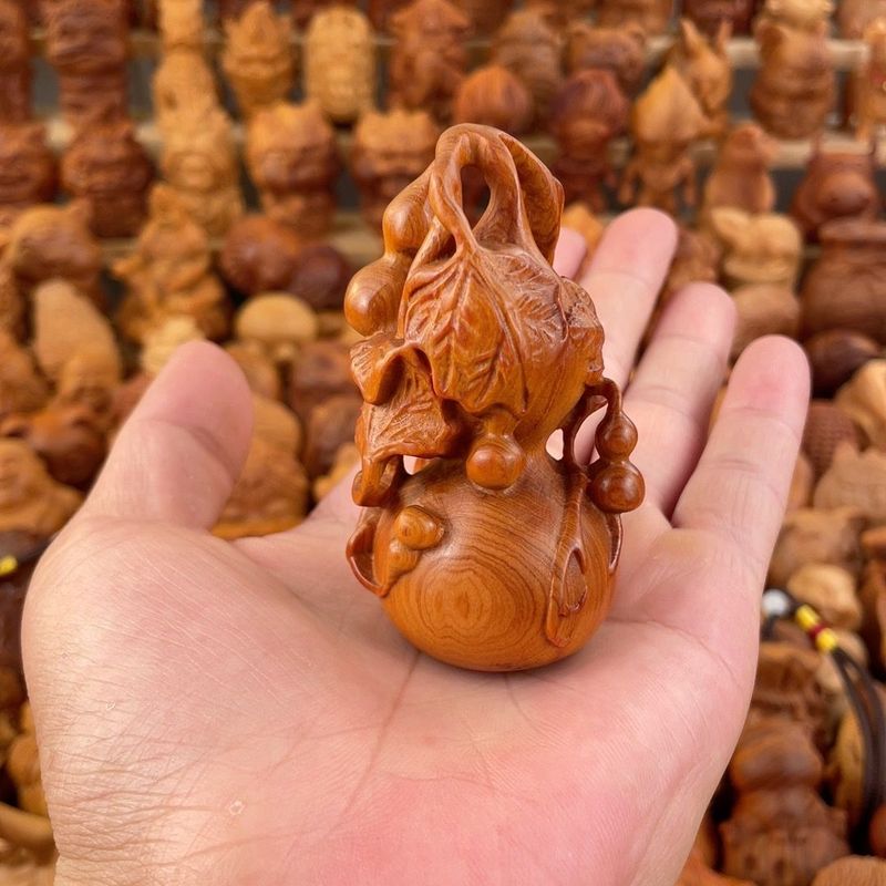 Natural Solid Wood Carving Cultural Play Gourd Five New Styles Home Decoration Cliff Cypress Handheld Piece_voghion.com