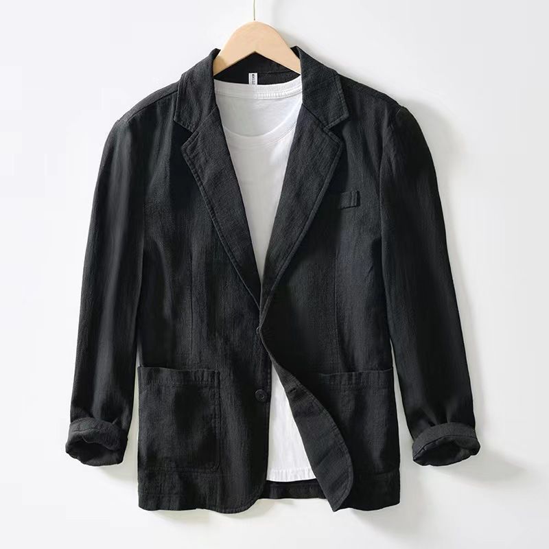 Men's Casual Suit Single Layer Jacket Solid Color Cotton And Linen Casual Fashion Men's Tops_voghion.com