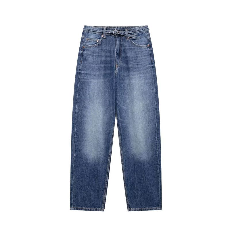 Women's clothing 2024 autumn and winter new mid waist balloon version straight leg denim pants_voghion.com