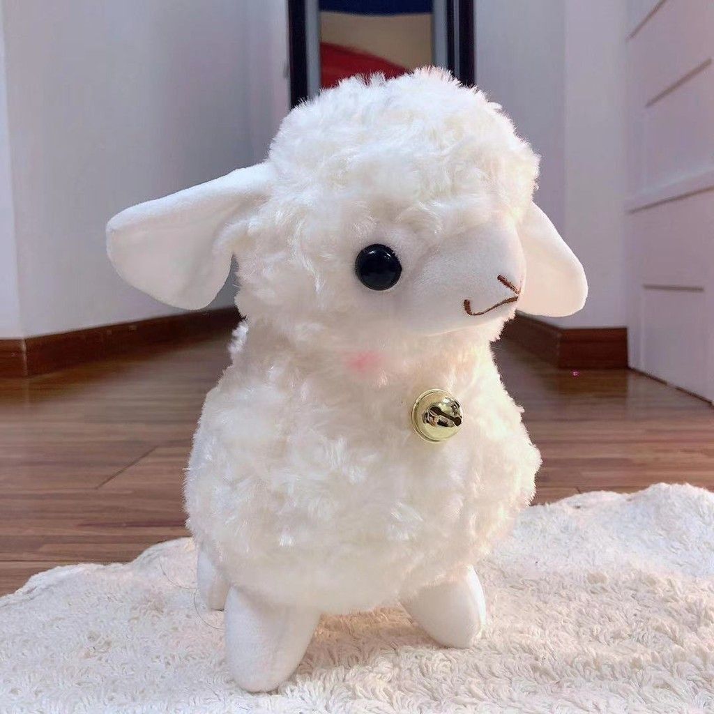 Peluche de adorable ovejita blanca, juguete suave con cascabel, muñeco de peluche, lindo corderito_voghion.com
