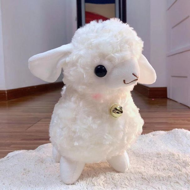 Peluche de adorable ovejita blanca, juguete suave con cascabel, muñeco de peluche, lindo corderito_voghion.com