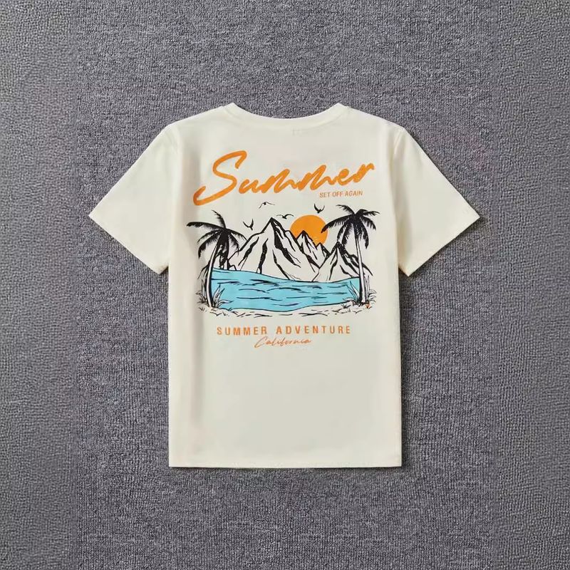 Børnetøj, kortærmede t-shirts med landskabsprint til drenge, nye sommertoppe, alt-matchende børnetøj_voghion.com