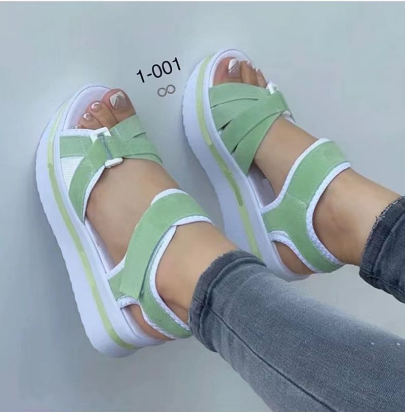 Women's Shoes Large Size Thick Soled Sandals Women's Flat Velcro Women's Beach Sandals_voghion.com