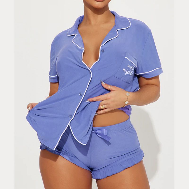 Dameskleding Zomer Casual Comfortabele Pyjama Korte Mouwen Zak Letter Shorts Pak_voghion.com