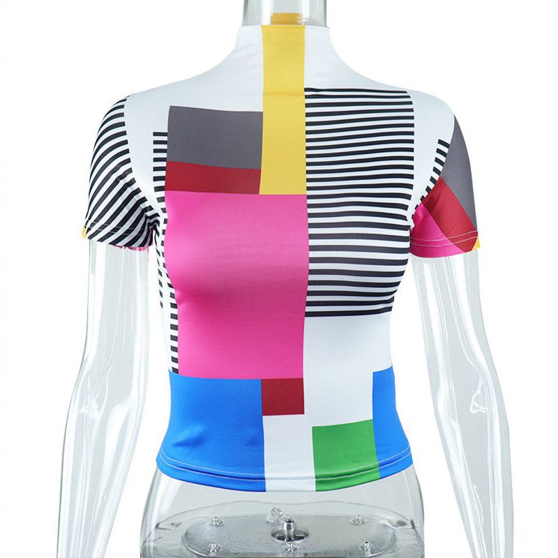 Geometrische Multi Print Crop Tops Streetwear Y2k Baby Tees Damen Sommerkleidung Kurzarm Grafik T-Shirts D17-BB12_voghion.com