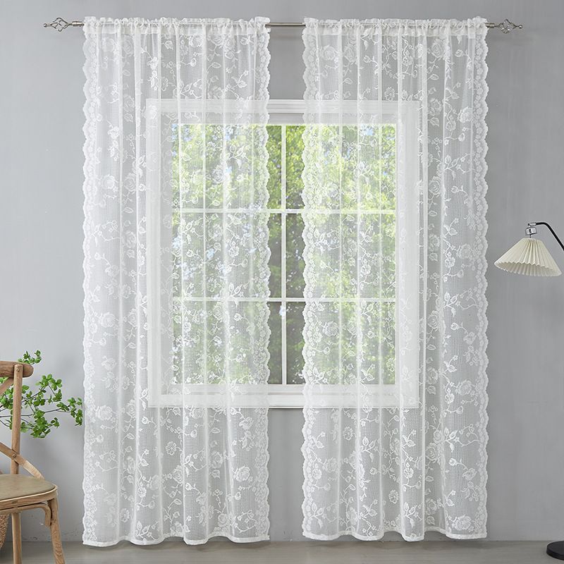 Rose Sheer Curtains With Rod Pocket – Elegant Lace Drapes For Living Room & Bedroom (Green/White/Pink, 52x63/84/96 Inch, 80% Polyester, Set Of 2)_voghion.com