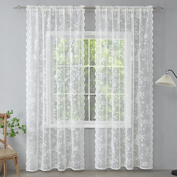 Rose Sheer Curtains With Rod Pocket – Elegant Lace Drapes For Living Room & Bedroom (Green/White/Pink, 52x63/84/96 Inch, 80% Polyester, Set Of 2)_voghion.com