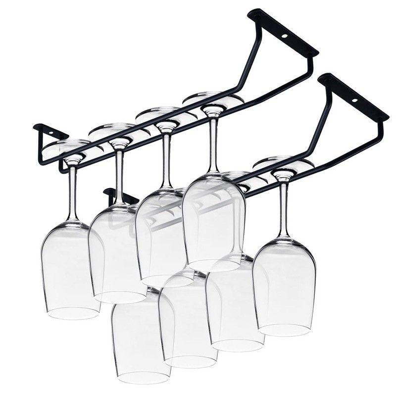 13.7inch Black Wine Glass Holder, Under Cabinet Wine Glass Holder Goblet Holder, Restaurant Hanging Goblet Holder, 2-piece Set_voghion.com