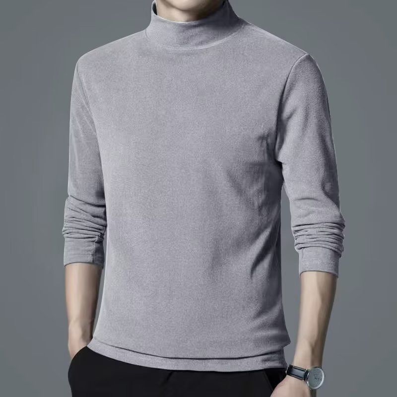 Meeste pika varrukaga T-särk, meeste poolkõrvakaelusega ühevärviline vabaaja sisekrae keskpaigast alumise äärega särk, trendikas sügis- ja talvesärk_voghion.com