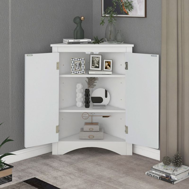 Shelves For Cabinet Freestanding With Home White Cabinet Floor Bathroom Storage Triangle Adjustable Kitchen_voghion.com
