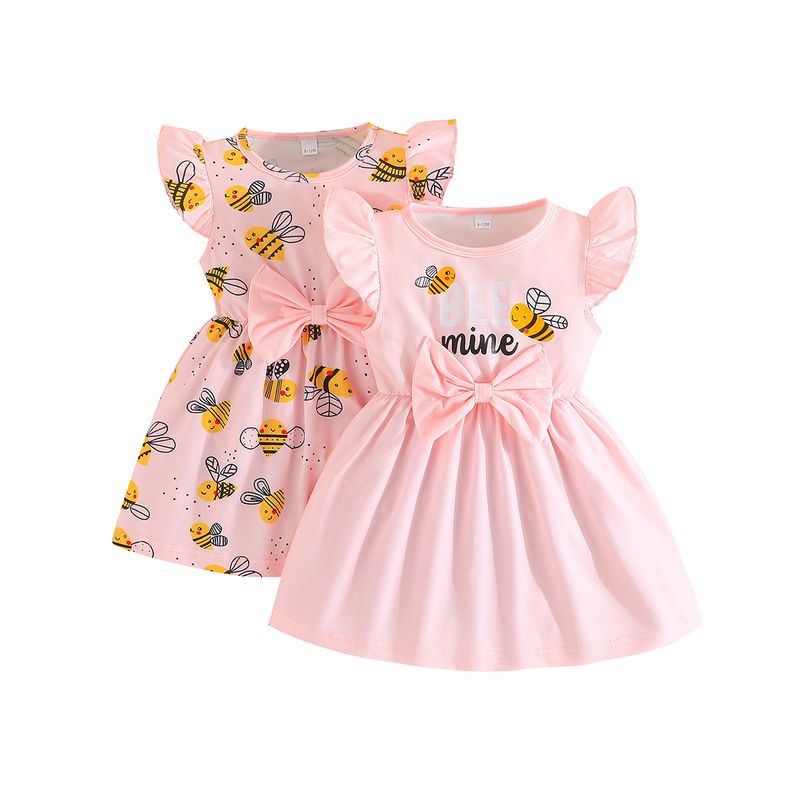 Mother&Kids Baby Mädchen süße Schleife Kleid Combo mit niedlichen Bienen-Print_voghion.com