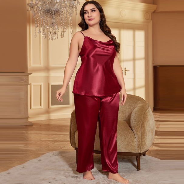 Abito sottoveste in seta da donna, sexy, tinta unita, con spalline, camicia da notte lunga, taglie forti_voghion.com