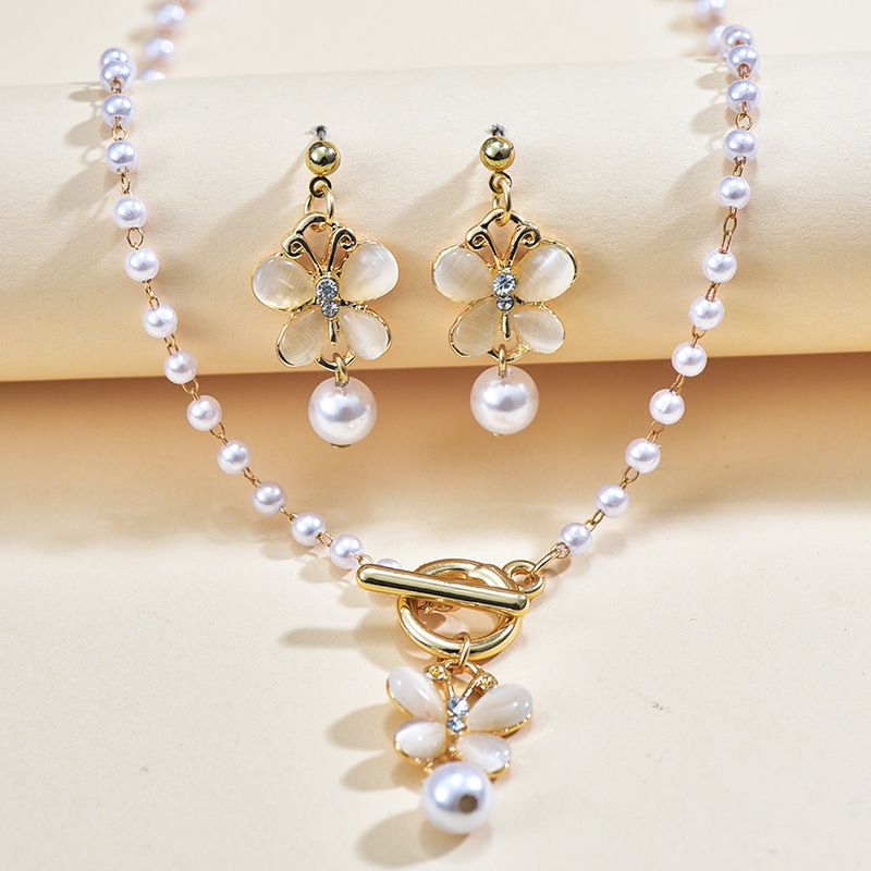Jewelry Set Butterfly Earrings Ring Fashion Commuter Bracelet Necklace Two-piece Set Delivery _voghion.com