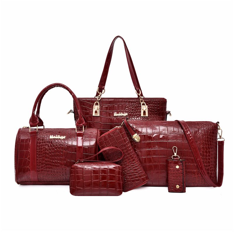 Ensemble de sacs à main pour femmes, sac élégant à une épaule pour femmes, sac vintage à grande capacité imprimé crocodile, ensemble de six pièces_voghion.com