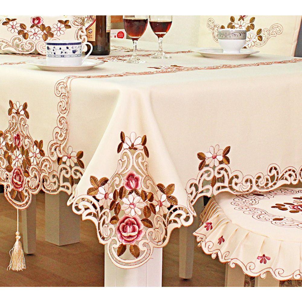 Nappe de table à manger brodée de style européen, housse de chaise, décoration de drapeau de table artistique en tissu, nappe de table à thé, pour la maison, 220_voghion.com