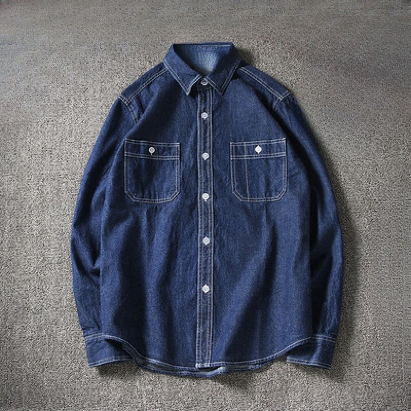 Camicia in denim slim fit da uomo – Stile coreano, cotone elasticizzato, manica lunga, casual (M-4XL, blu scuro/azzurro) – Essenziale per la stratificazione primaverile_voghion.com