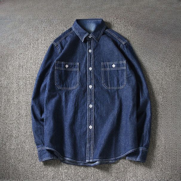 Camicia in denim slim fit da uomo – Stile coreano, cotone elasticizzato, manica lunga, casual (M-4XL, blu scuro/azzurro) – Essenziale per la stratificazione primaverile_voghion.com