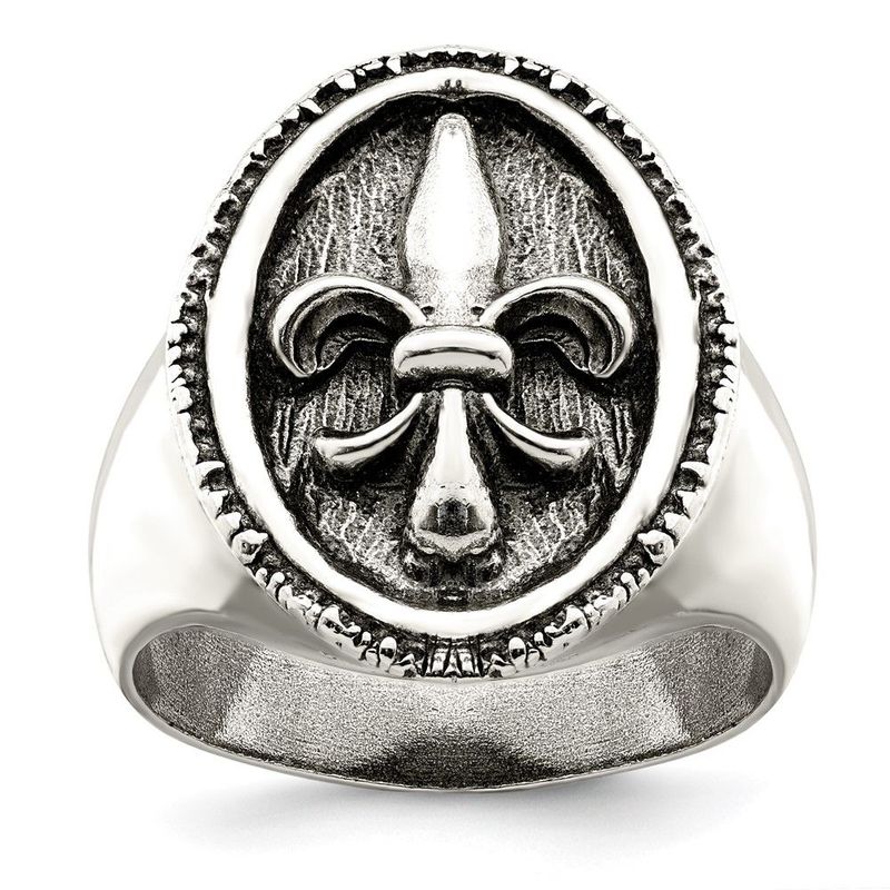 Sterling Silver Antiqued Fleur De Lis Ring_voghion.com