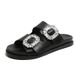 rv slippers outer wear women's thick-soled rhinestone square buckle open-toed double-ring belt flat-bottomed sandals and slippers soft leather _voghion.com