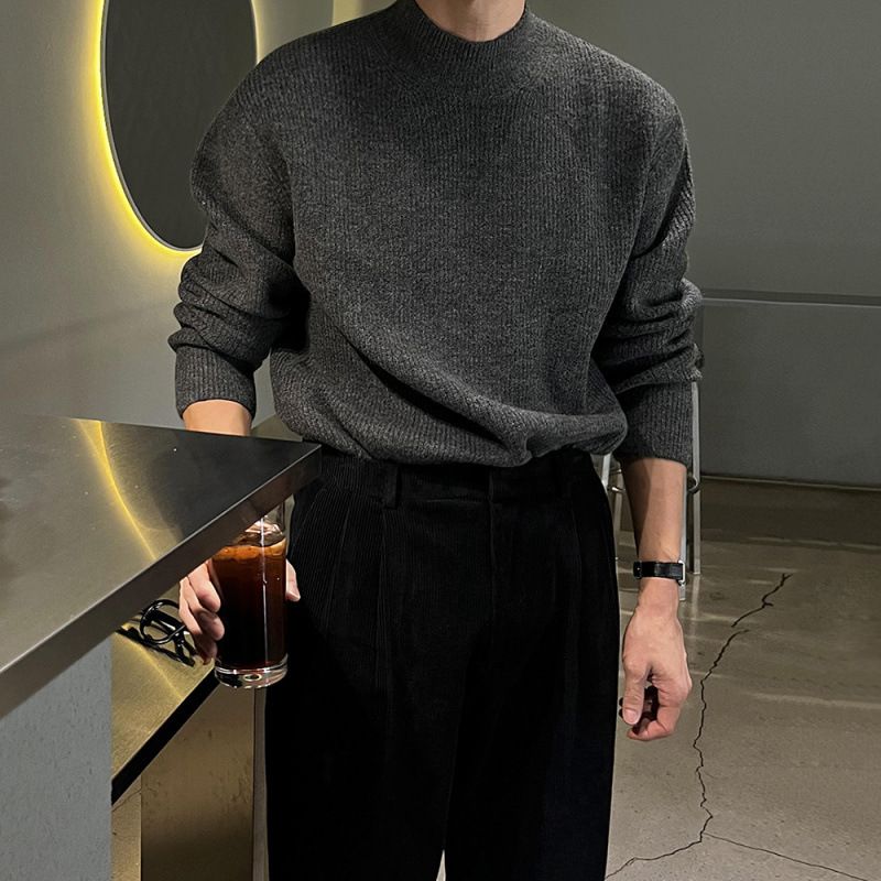 MYQ Half Turtleneck Pullover Men Winter Warm Base Shirt Korean Style Trendy Simple Casual Knitted Sweater_voghion.com