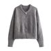 Women's Retro Knit Cardigan Pilot Jacket Stylish Casual Outerwear For Fall, Streetwear Vintage Coat With Comfortable Polyester Fabric (Grey, XS/S/M/L)_voghion.com