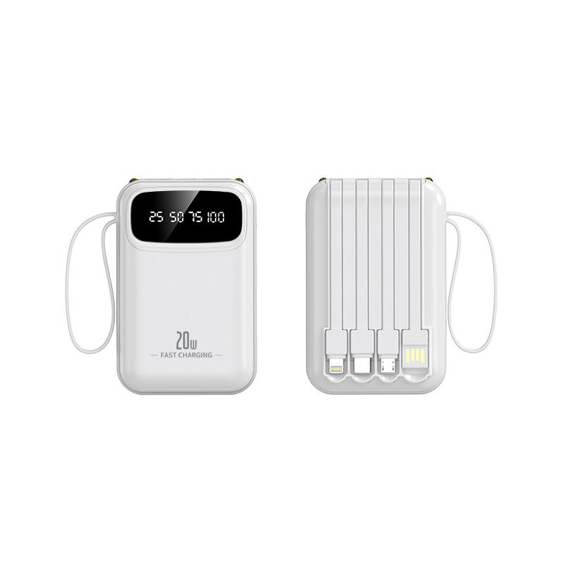 20000mAh Mini Power Bank With Built-in Cable – Ultra-Compact Portable Charger, High Capacity Fast Charging For Phones, Travel Gift_voghion.com