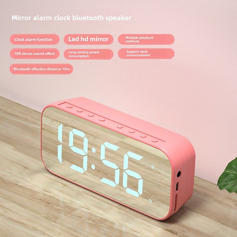 Wireless bluetooth speaker new mini home mirror small speaker remote control alarm clock smart speaker_voghion.com