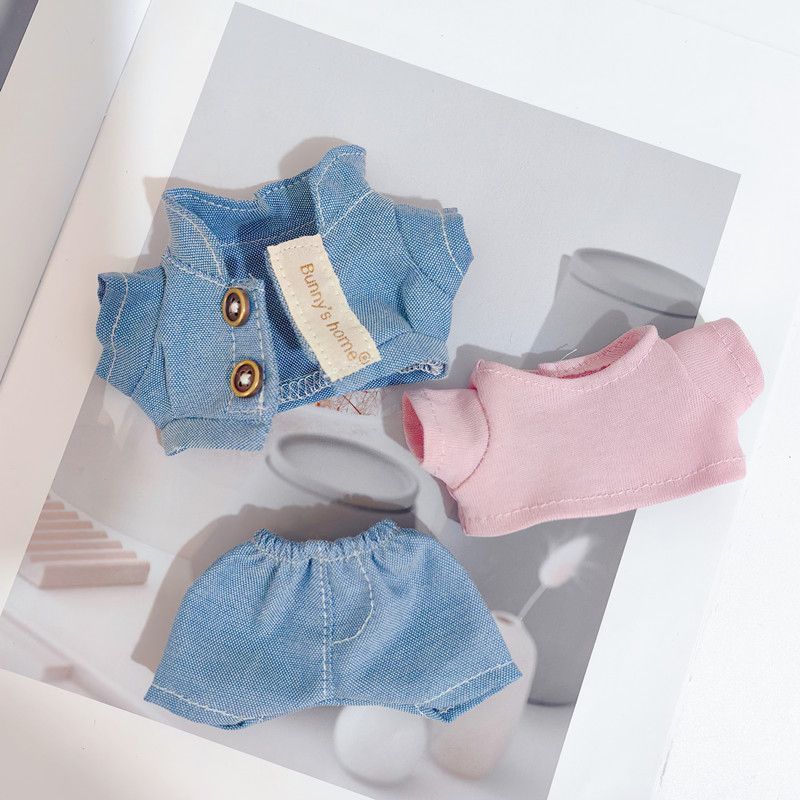 Clothes Only]LBB Doll Clothes Clothes Pendant Clothes 17cm Vinyl Doll Denim Suit Jacket T Shirt Three Piece Set_voghion.com