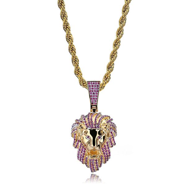 Personality Lion Head Hip-hop Men's Pendant Real Gold Electroplated Micro-inlaid Zircon Trendy Necklace_voghion.com