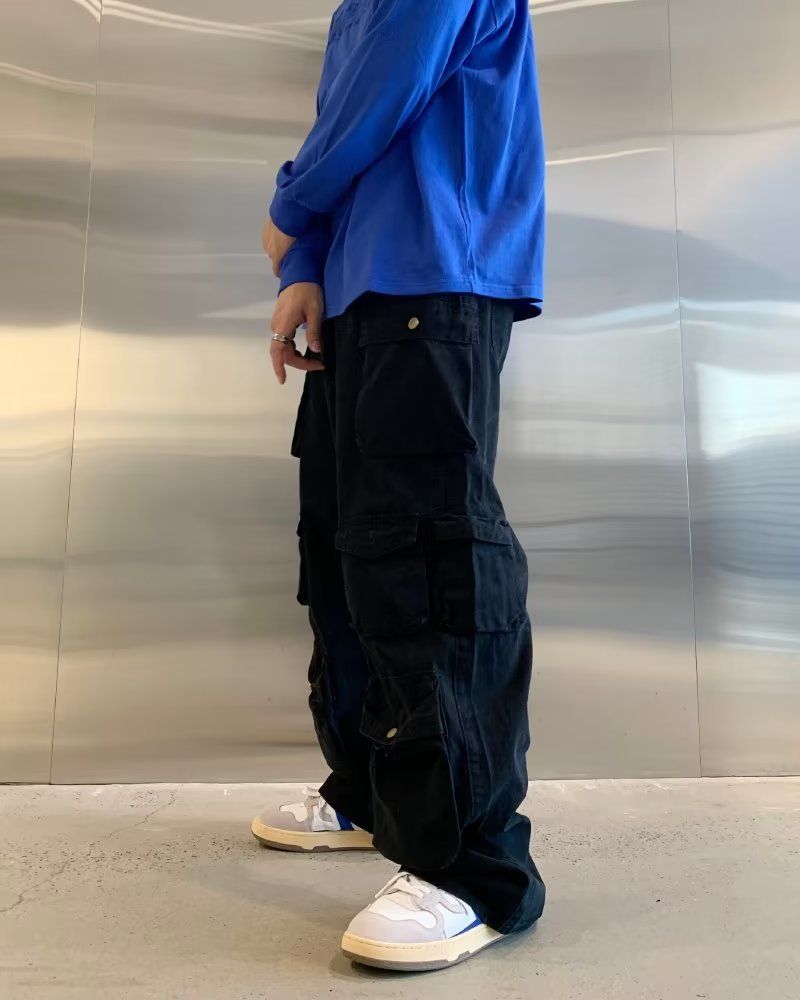 Herrenbekleidung, gerades Bein, große Tasche, hohe Taille, schlankmachende Hip-Hop-Hose_voghion.com