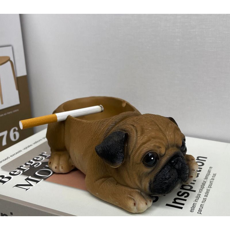 Puppy Ashtray Creative Personality Trendy Commercial With Lid Home Living Room Anti-Fly Ash Nordic Pug Resin Ornament_voghion.com