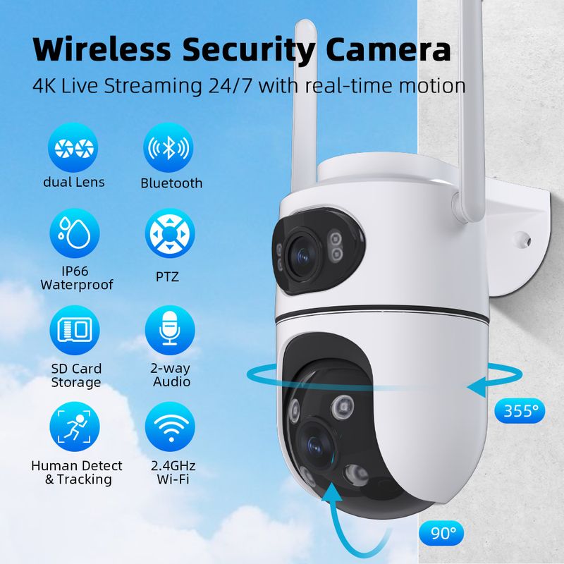 Telecamera Icsee Gun Ball Linkage Wi-Fi con visione notturna HD, a colori, wireless, 6 MP, per casa e esterni_voghion.com