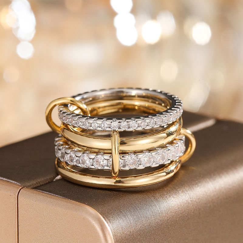 Copper + Zircon New 4 Circle Set Versatile Creative Personality Niche Design Women's Ring_voghion.com
