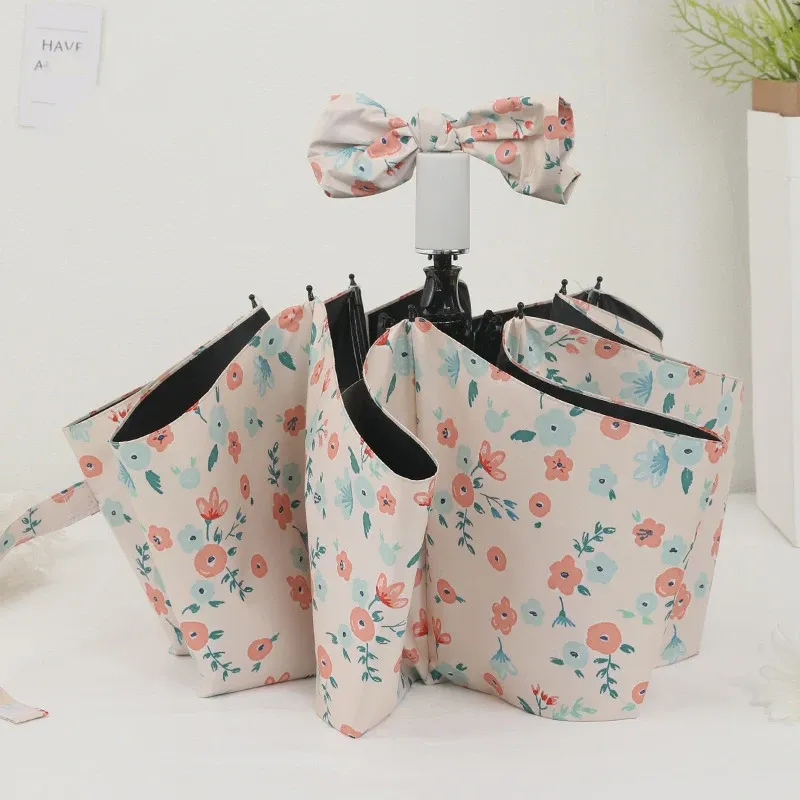 Automatic Umbrella Beautiful Flower Oil Painting Pattern Travel Portable Folding Umbrella Sunshade Rain Windproof Umbrella_voghion.com