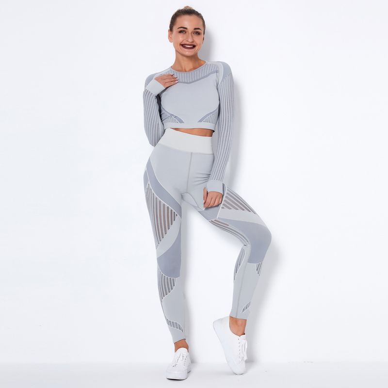 Damenbekleidung, nahtlos, hohl, feuchtigkeitsabsorbierend, Yoga-Langarmanzug, Yoga-Kleidung, Sport, Fitness, Laufen, Yoga-Hosen für Damen_voghion.com