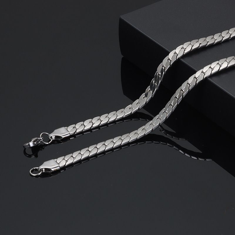 Nuova collana da uomo in titanio lucidato a quattro lati con crittografia, quadrata piatta, cubana, in acciaio inossidabile NK_voghion.com