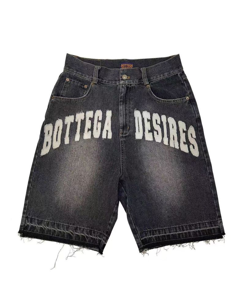 Herren Distressed Denim Shorts – Vintage-Buchstabendruck & offener Saum | Streetwear Essential_voghion.com