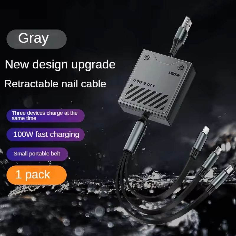 3 In 1 Multi USB Fast Charging Cable Retractable 100w Type C Charger Cord For IPhone 14 13 12 11 Pro Max Xiaomi_voghion.com