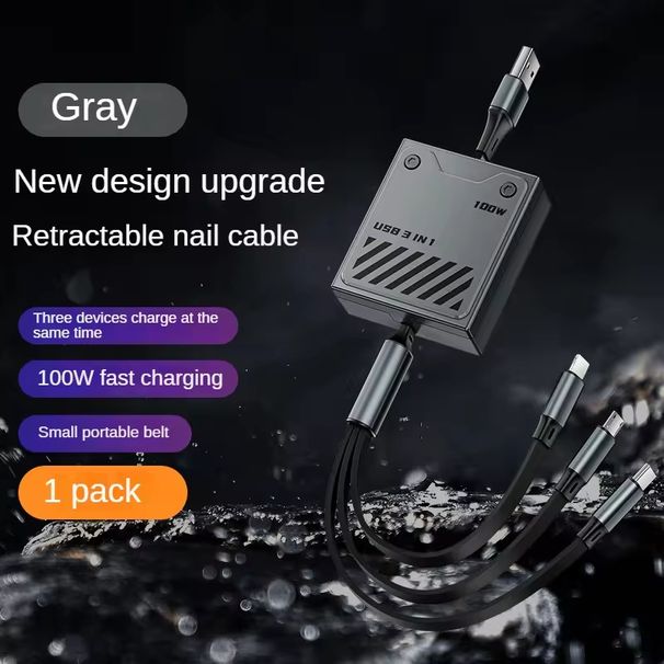 3 In 1 Multi USB Fast Charging Cable Retractable 100w Type C Charger Cord For IPhone 14 13 12 11 Pro Max Xiaomi_voghion.com