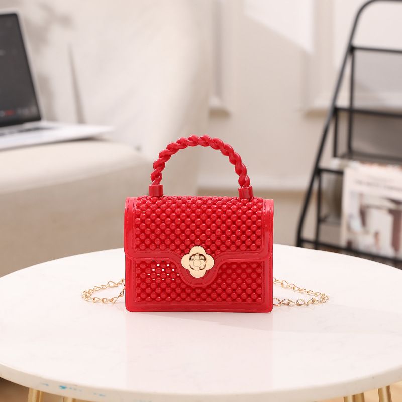 Mini sac à main torsadé en gelée, tendance, mignon, couleur unie, chaîne, bandoulière, rouge à lèvres_voghion.com