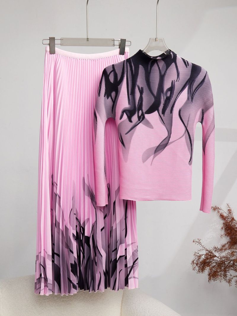 Women's skirt new  pleated T-shirt tops and skirts casual temperament two-piece set_voghion.com