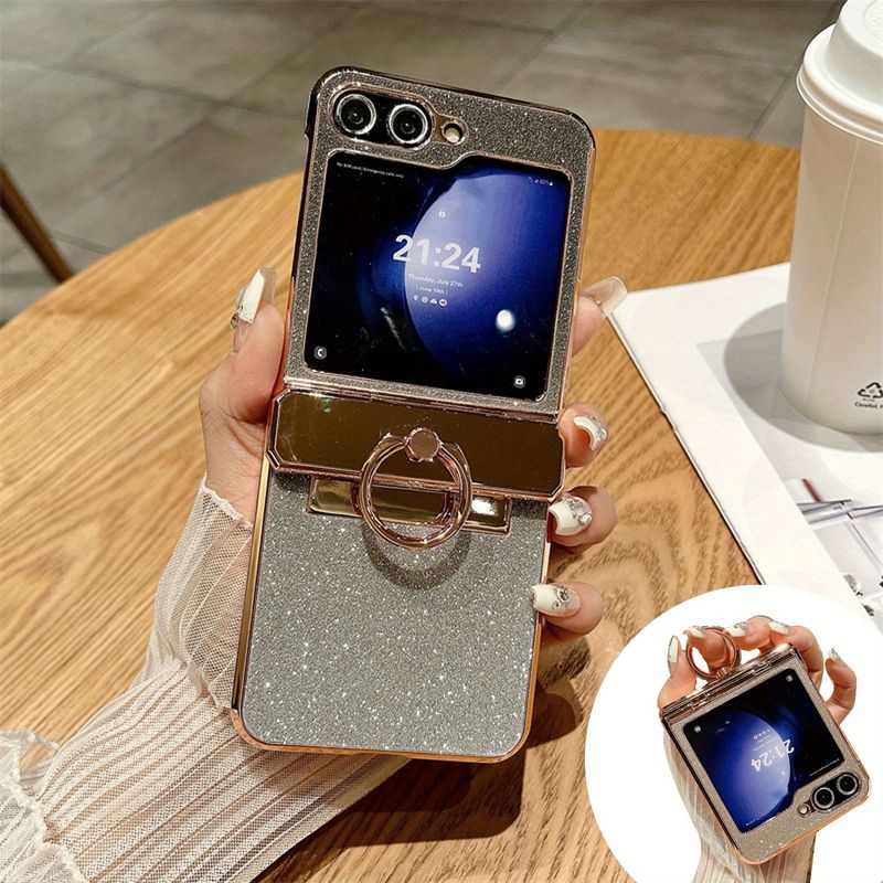 For  Galaxy Z Flip 6 with Hinge Protective & Ring Kickstand, Shine Shockproof Z Flip 6 Case, Anti-Drop Glitter Bling Cover for Galaxy Z Flip 6_voghion.com