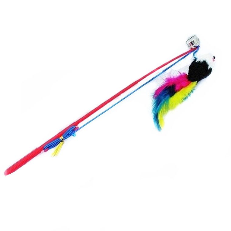 Fishing Rod Style Colorful Teaser Stick Elastic Rope Small Mouse Cat Toy Single OPP Bag_voghion.com