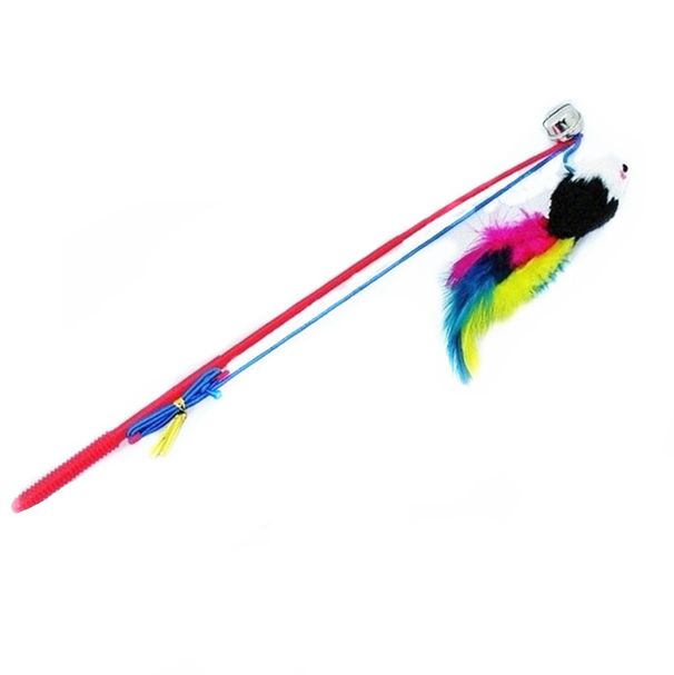 Fishing Rod Style Colorful Teaser Stick Elastic Rope Small Mouse Cat Toy Single OPP Bag_voghion.com