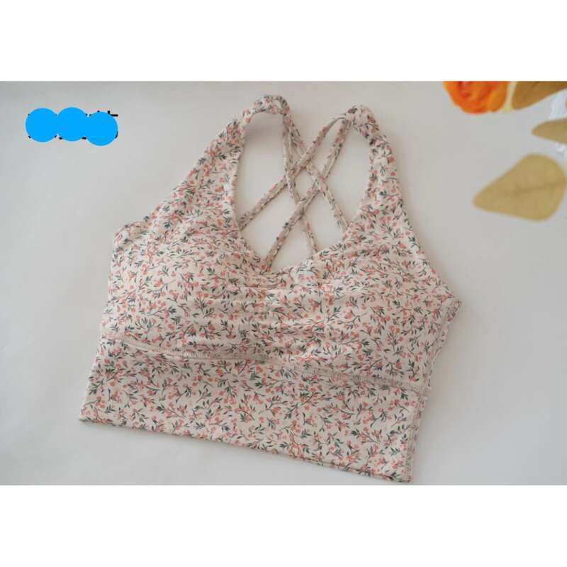 Korean Printed Pleated Vest, Two On Yoga Bra, Cross Back, Wide Shoulder Strap, Fashionable Sports And Fitness Bra_voghion.com