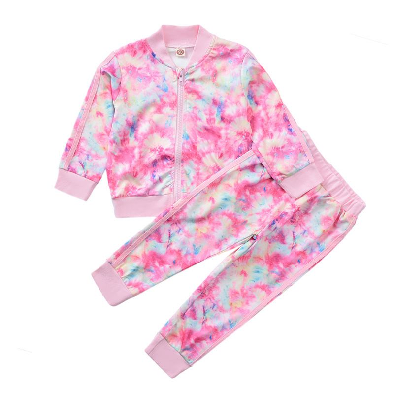 Mother&Kids Kız Çocuk Pembe Kravat Boyalı Fermuarlı Eşofman Çocuk Mont Çocuk Giyim_voghion.com