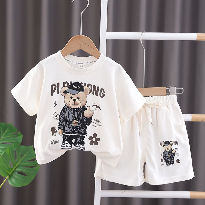 Costume à manches courtes pour mère et enfants, costume d'été pour beau garçon, ensemble deux pièces d'été élégant pour garçon, costume à manches courtes de dessin animé populaire_voghion.com