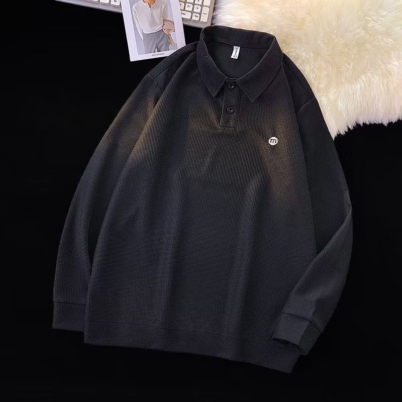 Abbigliamento da uomo nuova polo a maniche lunghe autunnale da uomo con personalità waffle, maglietta versatile, camicia da uomo_voghion.com